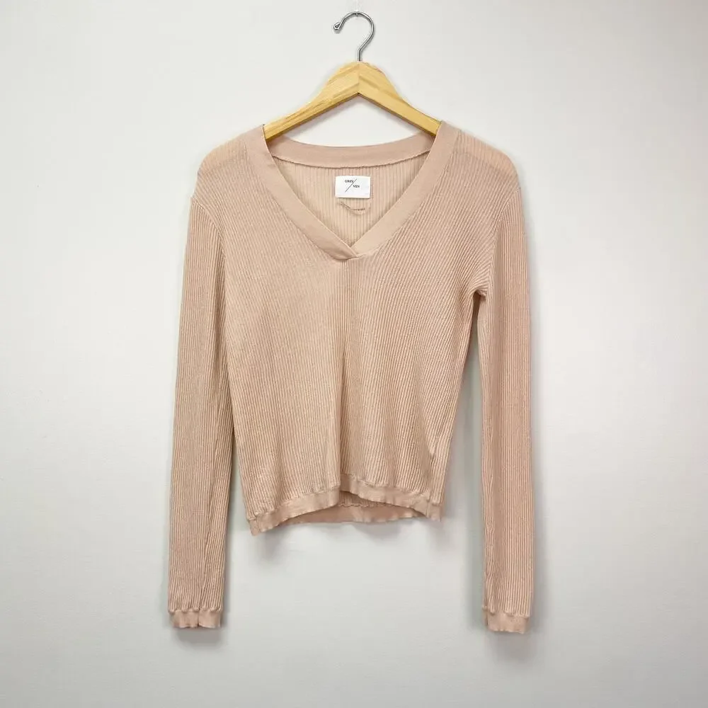 GREY/VEN The Haldane Long Sleeve V-Neck Sweater in Sesame XS - Picture 2 of 8